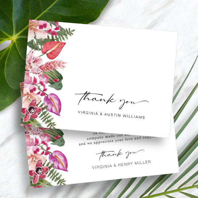Tarjeta De Agradecimiento Floral tropical colorida (Colorful Watercolor Tropical Floral Wedding Thank You Card by Painted Paperie
)