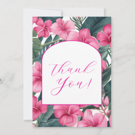 Tarjeta De Agradecimiento Floral Tropical de Vacaciones Rosa