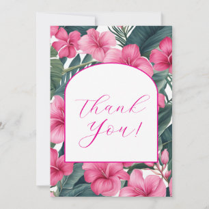 Tarjeta De Agradecimiento Floral Tropical de Vacaciones Rosa