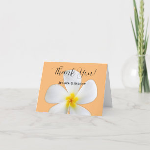 Tarjeta De Agradecimiento Floral tropical, Naranja de Plumeria blanca, Boda