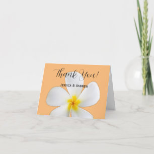 Tarjeta De Agradecimiento Floral tropical, Naranja de Plumeria blanca, Boda