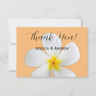 Tarjeta De Agradecimiento Floral Tropical, Naranja Plumeria Blanca, Boda
