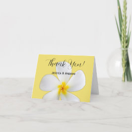 Tarjeta De Agradecimiento Floral tropical, Plumeria blanca en amarillo, Boda