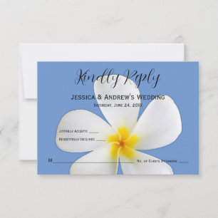 Tarjeta De Agradecimiento Floral tropical, Plumeria blanca en azul, RSVP