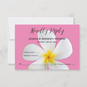 Tarjeta De Agradecimiento Floral tropical, Plumeria blanca en rosa, RSVP