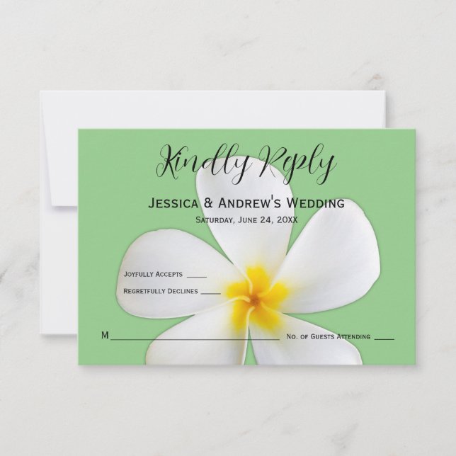 Tarjeta De Agradecimiento Floral tropical, Plumeria blanca en salvia, RSVP (Anverso)