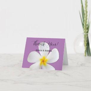 Tarjeta De Agradecimiento Floral tropical, Plumeria blanca, Lavanda, Boda