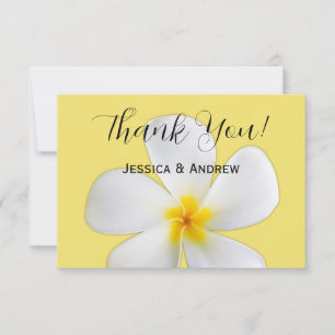 Tarjeta De Agradecimiento Floral Tropical, Plumeria Blanca sobre Amarillo, B