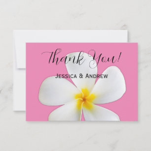 Tarjeta De Agradecimiento Floral Tropical, Plumeria Blanca sobre Rosa, Boda