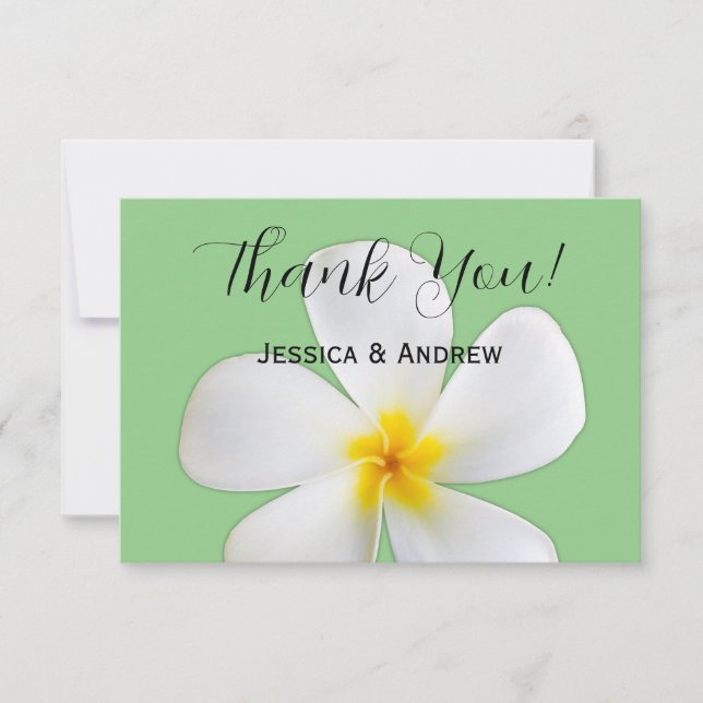 Tarjeta De Agradecimiento Floral Tropical, Plumeria Blanca sobre Salvia, Bod (Anverso)