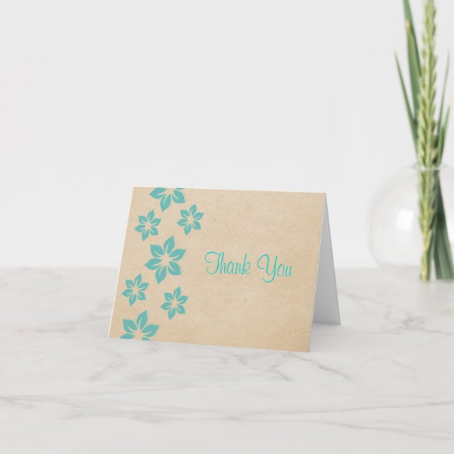 Tarjeta de agradecimiento floral tropical turquesa (Anverso)