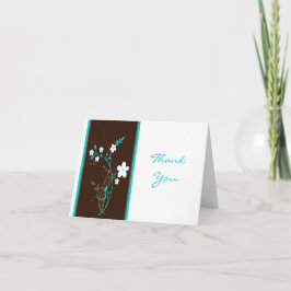 Tarjeta de agradecimiento floral turquesa, marrón 