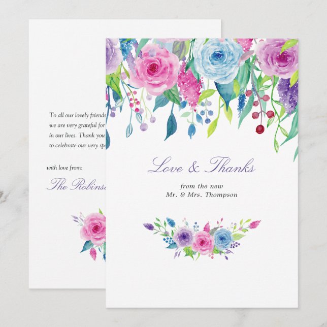 Tarjeta de agradecimiento floral ultra violeta (Anverso / Reverso)