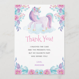 Tarjeta de agradecimiento floral unicornio