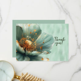 Tarjeta De Agradecimiento Floral verde agrandada en verde brillante gracias