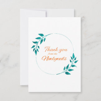 Tarjeta de agradecimiento floral verde azulada y N