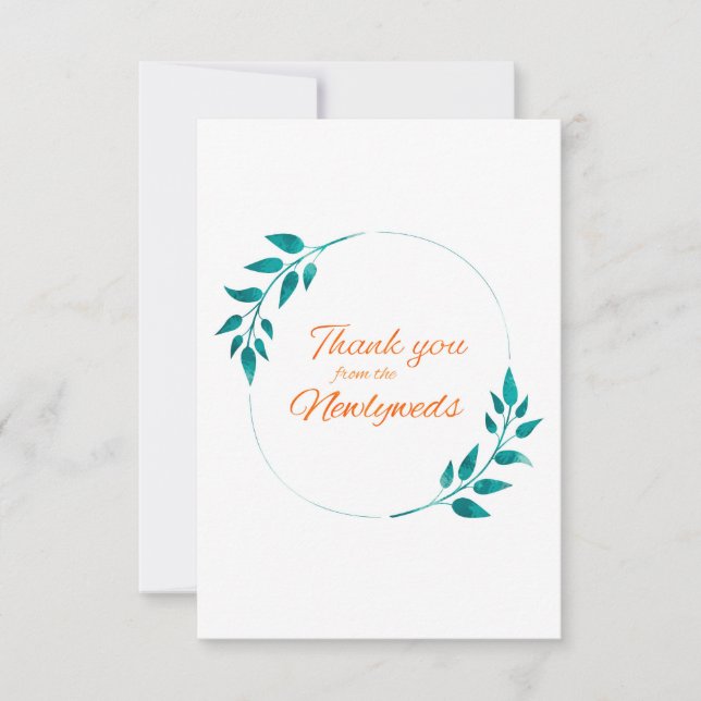 Tarjeta de agradecimiento floral verde azulada y N (Anverso)