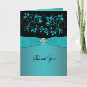 Tarjeta de agradecimiento floral verde azulado y n