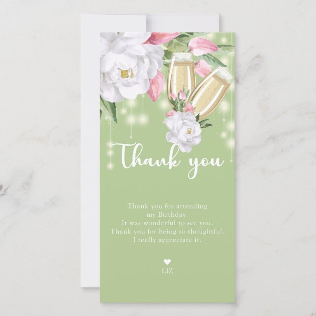 Tarjeta De Agradecimiento Floral verde de lujo 30 cumpleaños (Anverso)