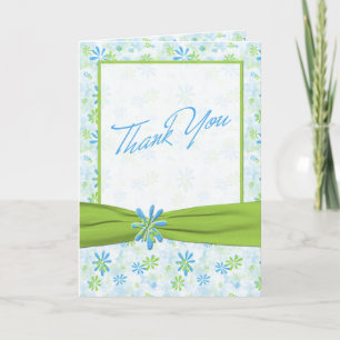 Tarjeta de agradecimiento floral verde lima y azul