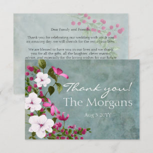 Tarjeta De Agradecimiento Floral Verde Magenta Blanco Teal Polvoriento