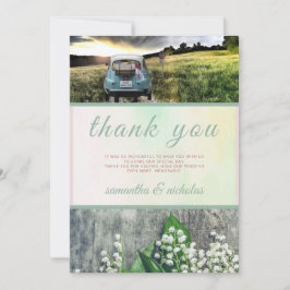 Tarjeta De Agradecimiento Floral Verde Rosa Moderno Sólo Boda Casado