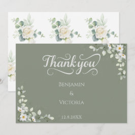 Tarjeta De Agradecimiento Floral Verde Salvia