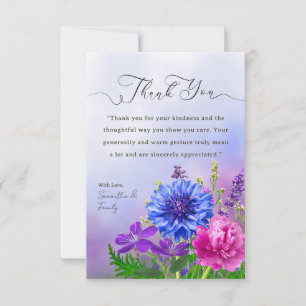 Tarjeta de agradecimiento floral vibrante púrpura 