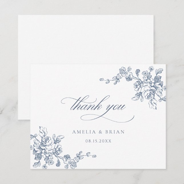 Tarjeta De Agradecimiento Floral Vintage Elegant Wedding (Anverso / Reverso)