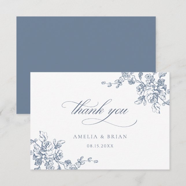 Tarjeta De Agradecimiento Floral Vintage Elegant Wedding (Anverso / Reverso)