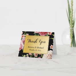 Tarjeta De Agradecimiento Floral Vintage Elegante Negro Dorado Gracias