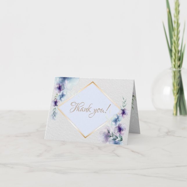 Tarjeta de agradecimiento| Floral violeta azul acu (Anverso)