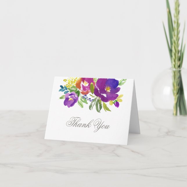 Tarjeta de agradecimiento floral violeta romántica (Anverso)
