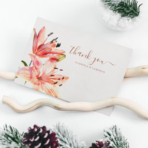 Tarjeta De Agradecimiento Floral Watercolor Lillies Terracotta