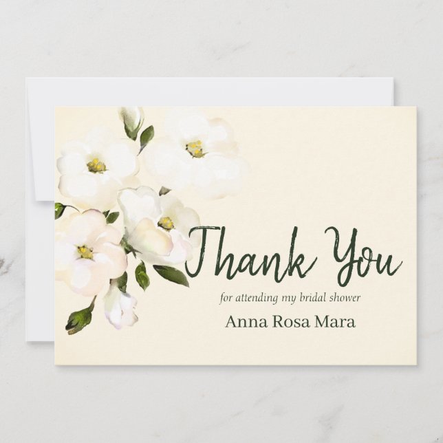 Tarjeta De Agradecimiento *~* Floral White Beach Rosa Rubor Bridal Shower (Anverso)