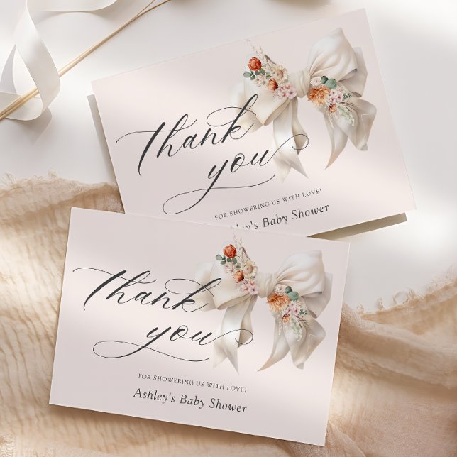 Tarjeta De Agradecimiento Floral White Bow Elegant Baby Shower Gracias (Subido por el creador)