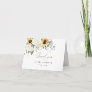 Tarjeta De Agradecimiento Floral White Hydrangea Sunflowers Boda de la veget