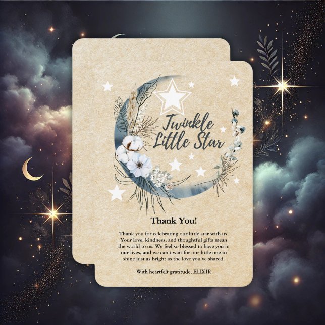 Tarjeta De Agradecimiento Floral White Twinkle Little Star Baby Shower (Subido por el creador)