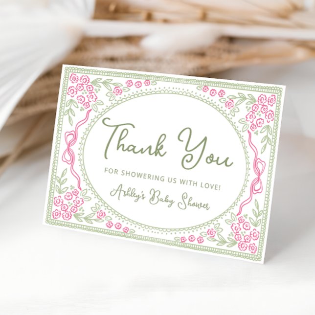 Tarjeta De Agradecimiento Floral Wildflower Girl Baby Shower Thank You Card (Subido por el creador)