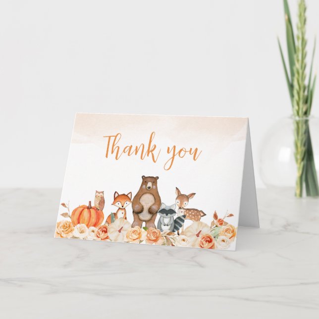 Tarjeta De Agradecimiento Floral Woodland Animales Baby Shower Gracias Tarje (Anverso)
