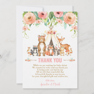 Tarjeta De Agradecimiento Floral Woodland Animals Chica Forestal Baby Shower