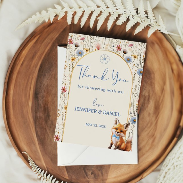 Tarjeta De Agradecimiento Floral Woodland Fox Baby Shower (Subido por el creador)