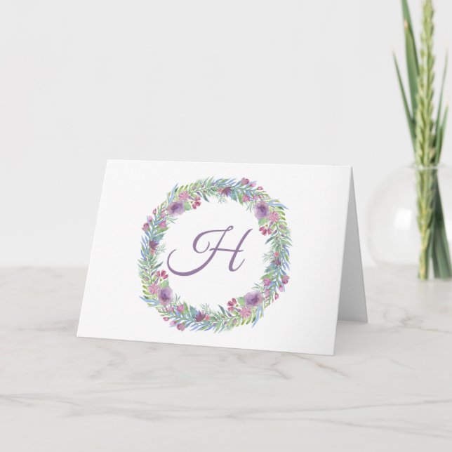 Tarjeta De Agradecimiento Floral Wreath monogramada personalizada (Anverso)