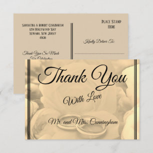 Tarjeta de agradecimiento floral y anillos de crem