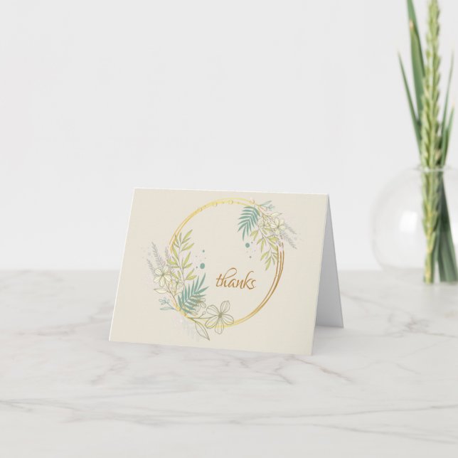Tarjeta De Agradecimiento Floral y follaje en marco dorado (Anverso)