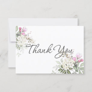 Tarjeta De Agradecimiento Floral y verde Rosa suave