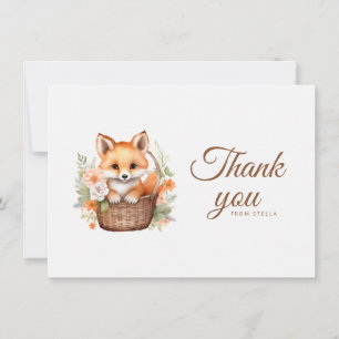 Tarjeta De Agradecimiento Florales Acuarela de Zorro del Bosque Plano