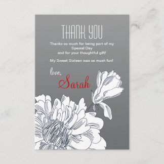 Tarjeta De Agradecimiento Florales blancos y negros le agradecen cardar