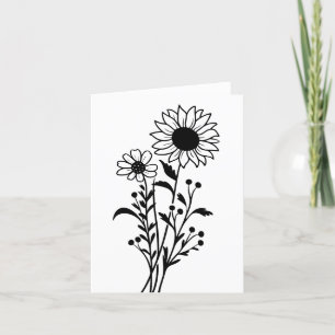 Tarjeta De Agradecimiento Florales girasoles Black White Love Pensando en ti