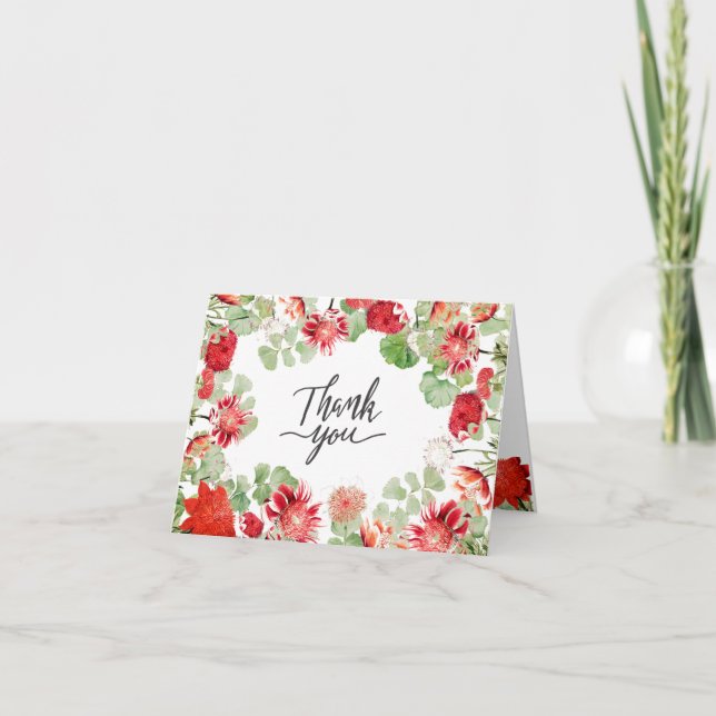 Tarjeta De Agradecimiento Florales rojos clásicos (Anverso)